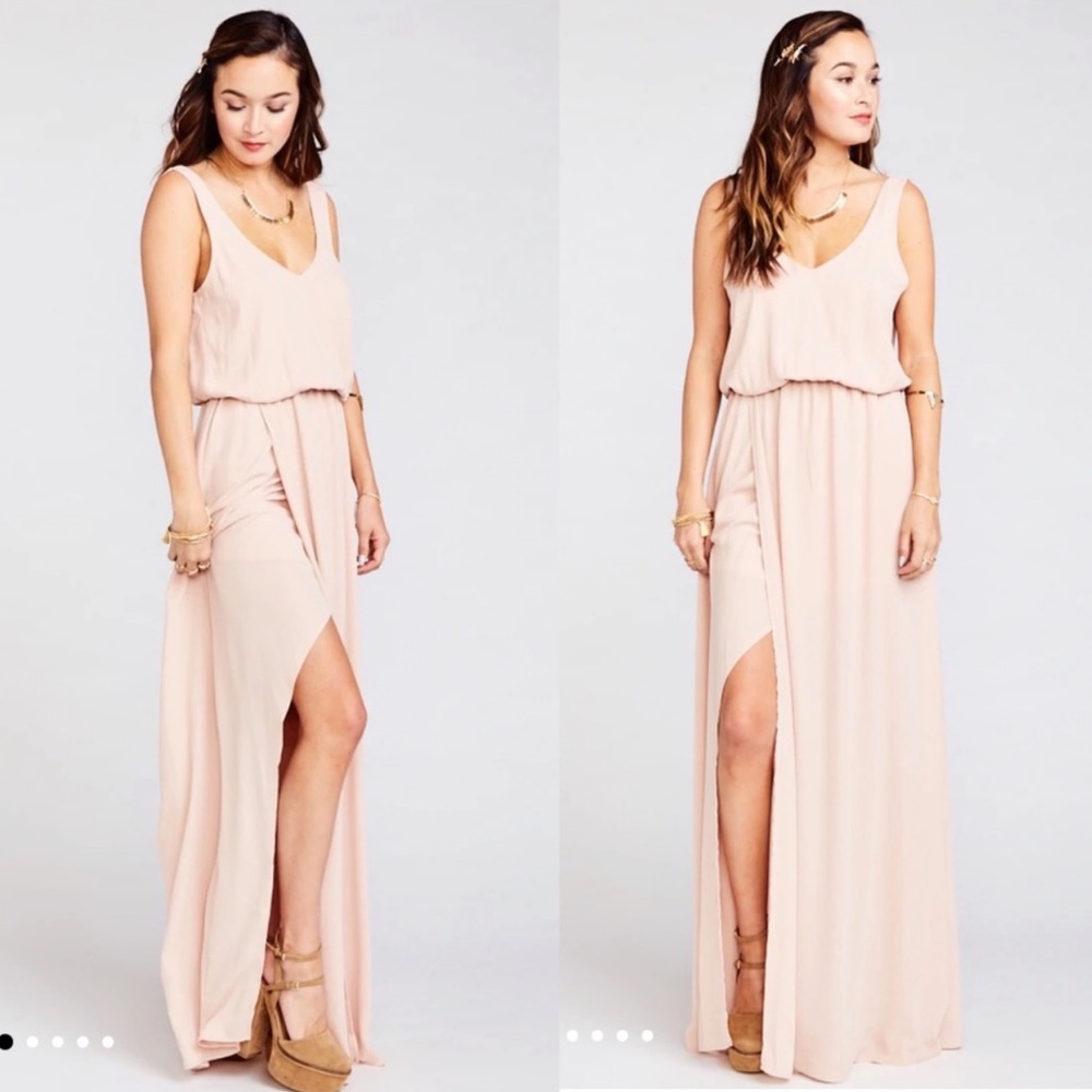 show me your mumu | dusty blush crisp kendall maxi bridesmaid dress large - Picture 2 of 9